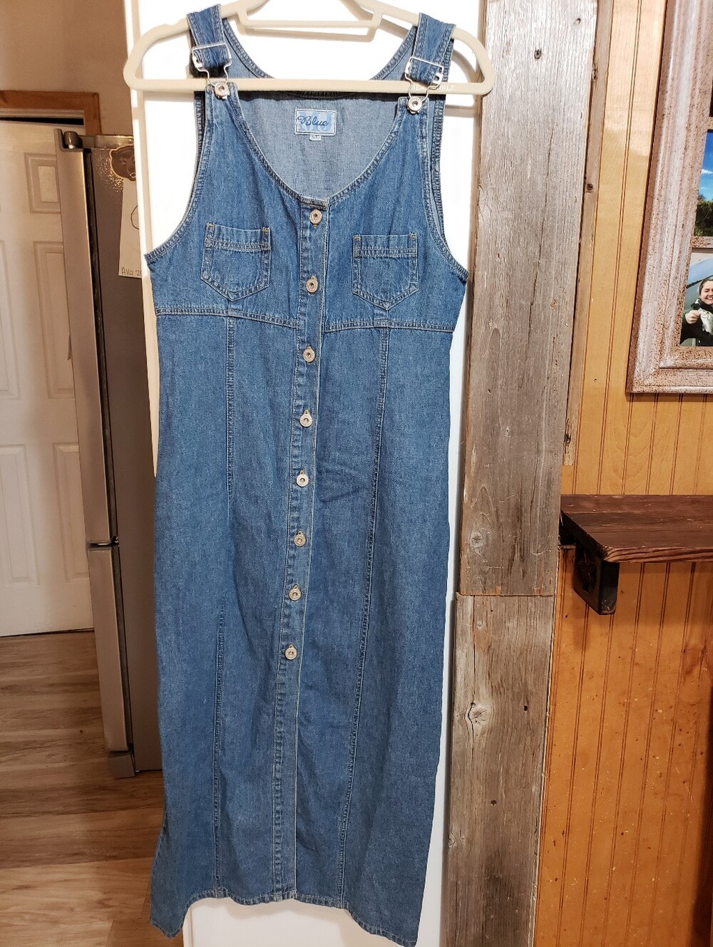 Denim Overall Jumper Dress Size 10 Midi/maxi Button Up Front Y2k Boho Pinafore